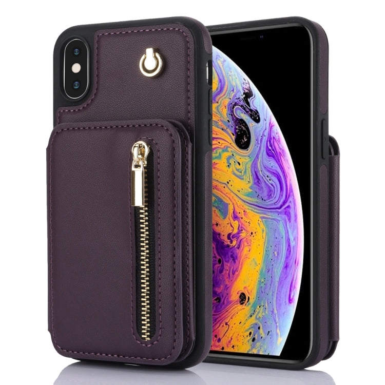 YM006 Skin Feel Zipper Card Bag Phone Case with Dual Lanyard, For iPhone 11 Pro, For iPhone X / XS, For iPhone XR, For iPhone XS Max