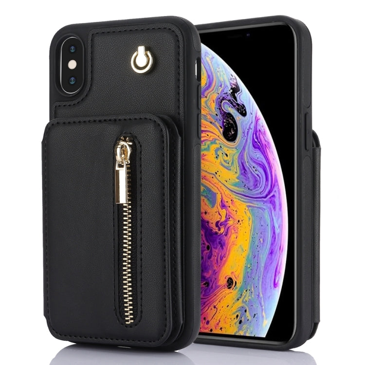 YM006 Skin Feel Zipper Card Bag Phone Case with Dual Lanyard, For iPhone 11 Pro, For iPhone X / XS, For iPhone XR, For iPhone XS Max