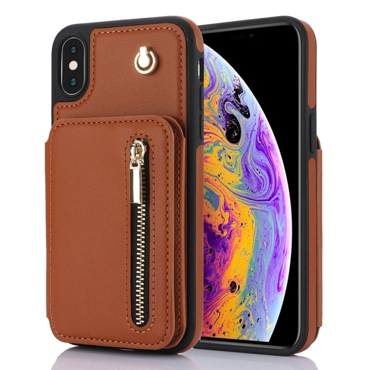 YM006 Skin Feel Zipper Card Bag Phone Case with Dual Lanyard, For iPhone 11 Pro, For iPhone X / XS, For iPhone XR, For iPhone XS Max