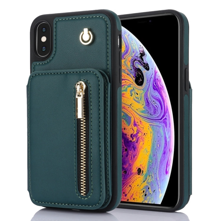 YM006 Skin Feel Zipper Card Bag Phone Case with Dual Lanyard, For iPhone 11 Pro, For iPhone X / XS, For iPhone XR, For iPhone XS Max