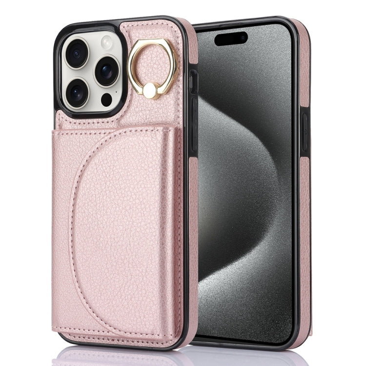 YM007 Ring Holder Card Bag Skin Feel Phone Case, For iPhone 16 Pro Max, For iPhone 16 Pro, For iPhone 16 Plus, For iPhone 16, For iPhone 15 Pro Max