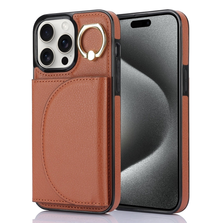 YM007 Ring Holder Card Bag Skin Feel Phone Case, For iPhone 16 Pro Max, For iPhone 16 Pro, For iPhone 16 Plus, For iPhone 16, For iPhone 15 Pro Max