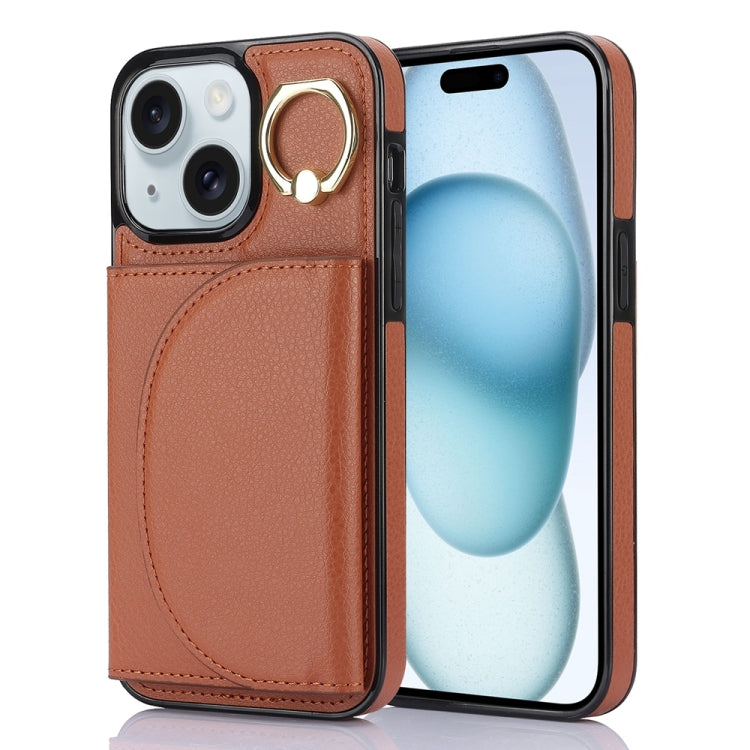 YM007 Ring Holder Card Bag Skin Feel Phone Case, For iPhone 15 Pro, For iPhone 15 Plus, For iPhone 15, For iPhone 14 Plus, For iPhone 14