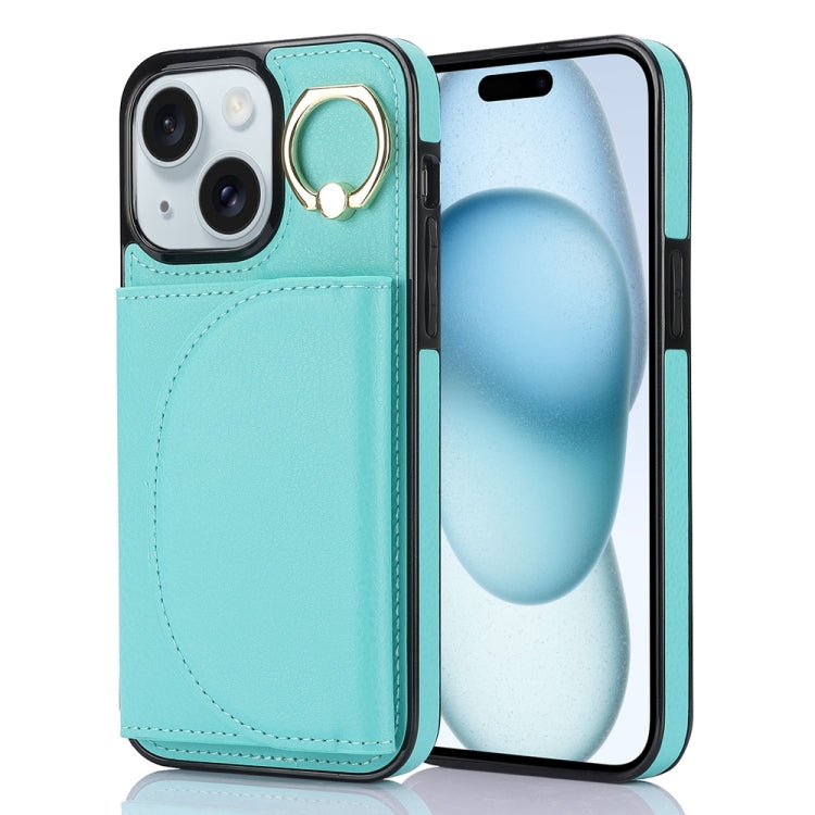 YM007 Ring Holder Card Bag Skin Feel Phone Case, For iPhone 15 Pro, For iPhone 15 Plus, For iPhone 15, For iPhone 14 Plus, For iPhone 14