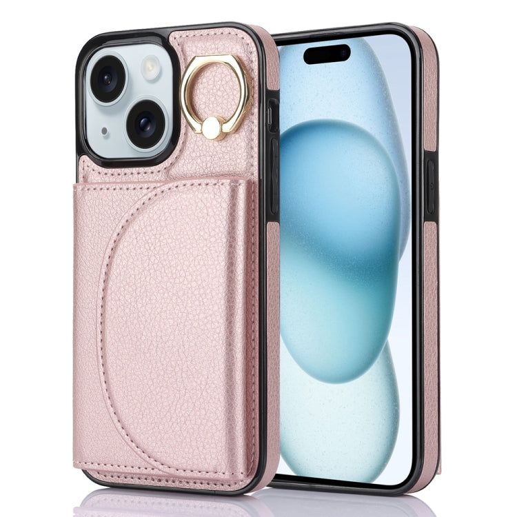 YM007 Ring Holder Card Bag Skin Feel Phone Case, For iPhone 15 Pro, For iPhone 15 Plus, For iPhone 15, For iPhone 14 Plus, For iPhone 14