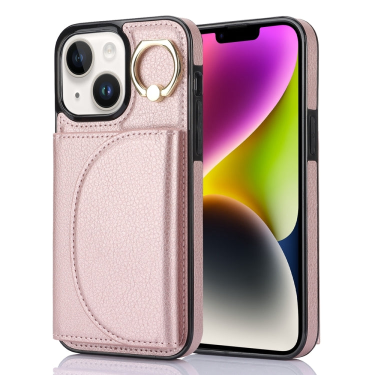 YM007 Ring Holder Card Bag Skin Feel Phone Case, For iPhone 15 Pro, For iPhone 15 Plus, For iPhone 15, For iPhone 14 Plus, For iPhone 14