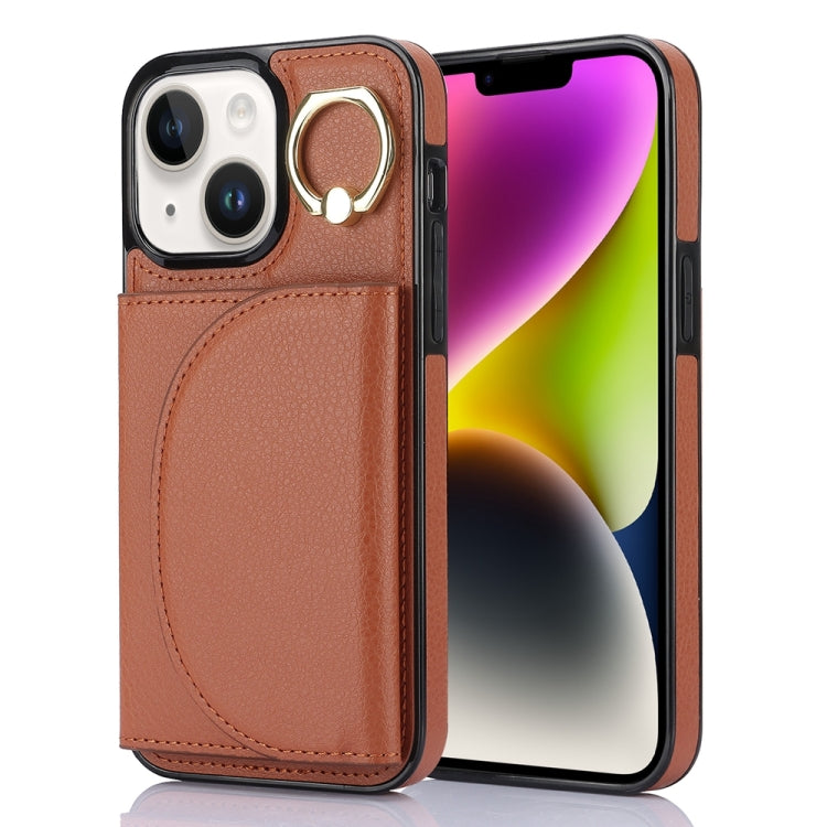 YM007 Ring Holder Card Bag Skin Feel Phone Case, For iPhone 15 Pro, For iPhone 15 Plus, For iPhone 15, For iPhone 14 Plus, For iPhone 14