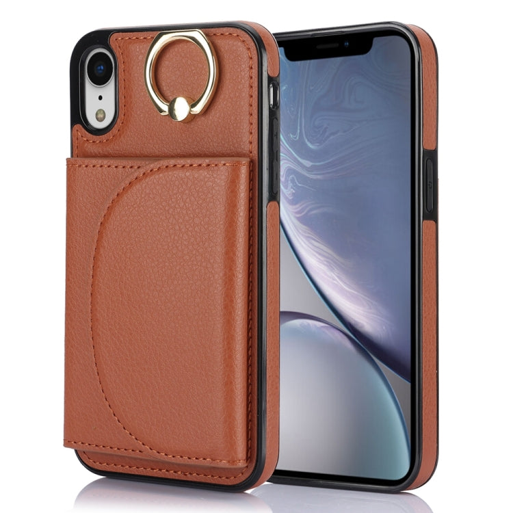 YM007 Ring Holder Card Bag Skin Feel Phone Case, For iPhone 11 Pro, For iPhone X / XS, For iPhone XR, For iPhone XS Max, For iPhone 7 Plus / 8 Plus