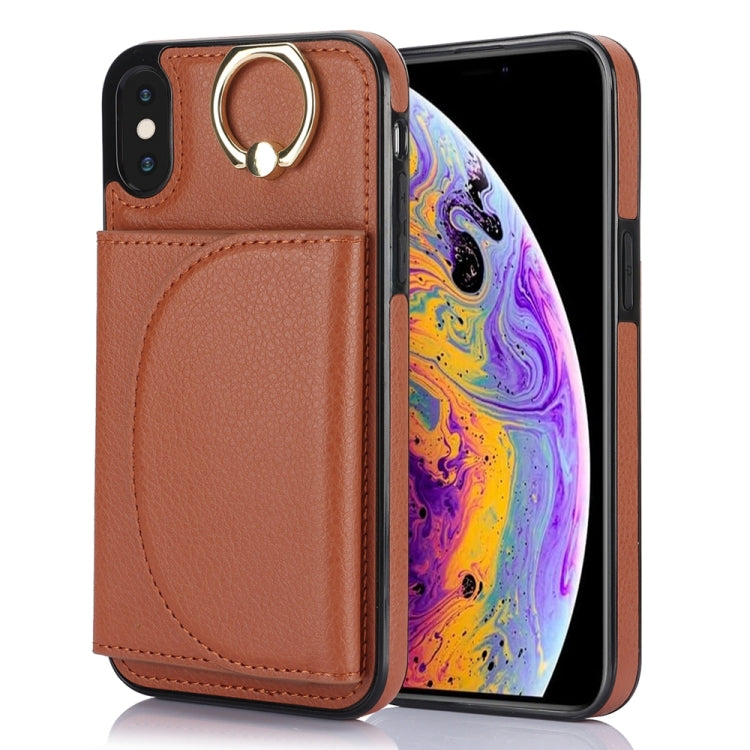 YM007 Ring Holder Card Bag Skin Feel Phone Case, For iPhone 11 Pro, For iPhone X / XS, For iPhone XR, For iPhone XS Max, For iPhone 7 Plus / 8 Plus