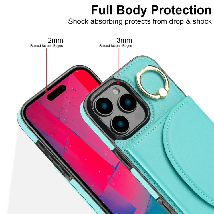 YM007 Ring Holder Card Bag Skin Feel Phone Case, For iPhone 16 Pro Max, For iPhone 16 Pro, For iPhone 16 Plus, For iPhone 16, For iPhone 15 Pro Max