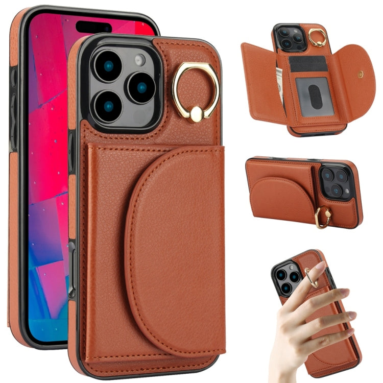 YM007 Ring Holder Card Bag Skin Feel Phone Case, For iPhone 16 Pro Max, For iPhone 16 Pro, For iPhone 16 Plus, For iPhone 16, For iPhone 15 Pro Max