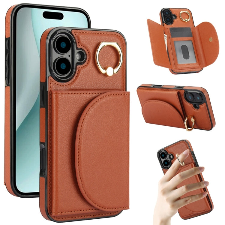 YM007 Ring Holder Card Bag Skin Feel Phone Case, For iPhone 16 Pro Max, For iPhone 16 Pro, For iPhone 16 Plus, For iPhone 16, For iPhone 15 Pro Max