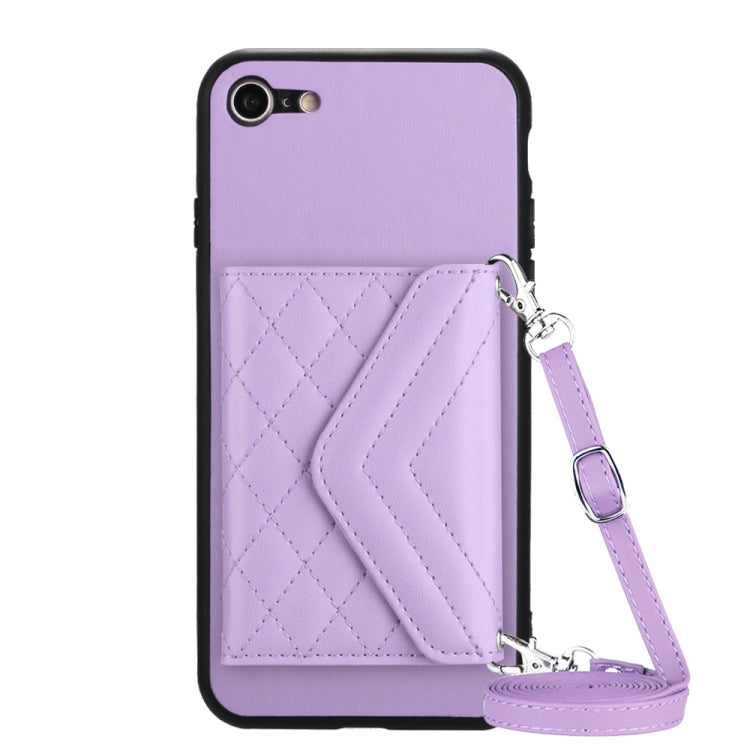 Rhombic Texture Card Bag RFID Phone Case with Long Lanyard