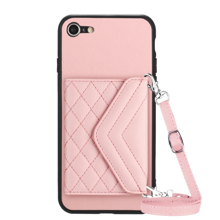 Rhombic Texture Card Bag RFID Phone Case with Long Lanyard