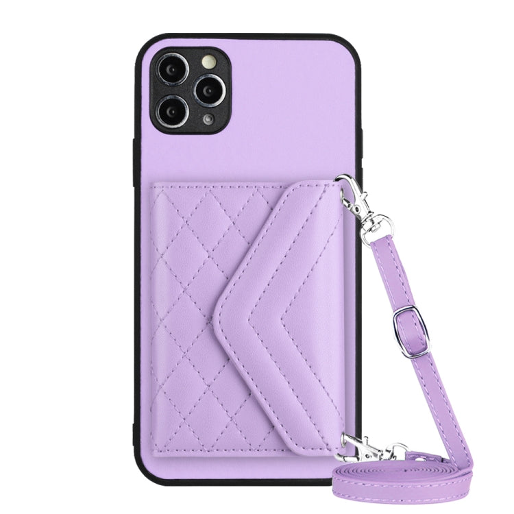 Rhombic Texture Card Bag RFID Phone Case with Long Lanyard, For iPhone 12 mini, For iPhone 11 Pro Max, For iPhone 11, For iPhone 11 Pro, For iPhone XS / X