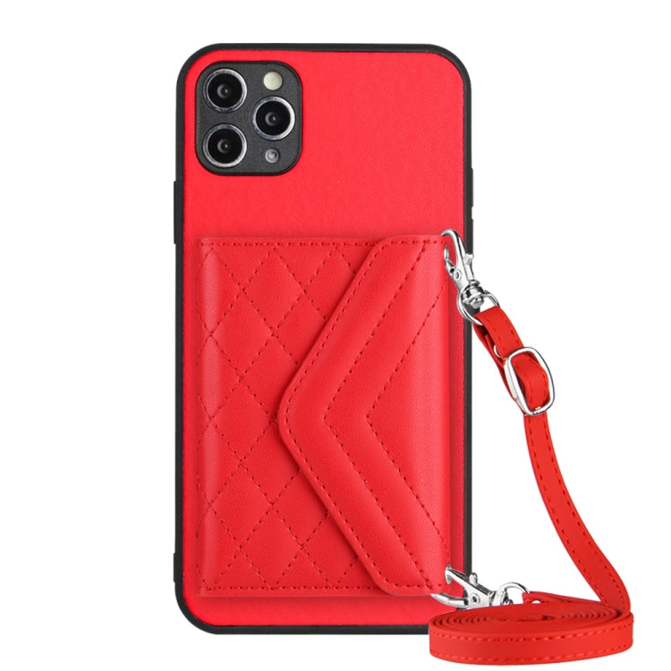 Rhombic Texture Card Bag RFID Phone Case with Long Lanyard, For iPhone 12 mini, For iPhone 11 Pro Max, For iPhone 11, For iPhone 11 Pro, For iPhone XS / X