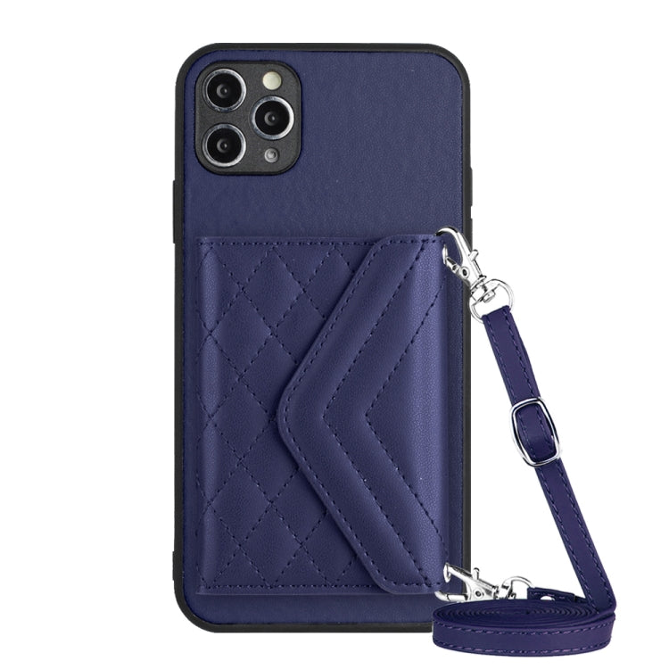 Rhombic Texture Card Bag RFID Phone Case with Long Lanyard, For iPhone 12 mini, For iPhone 11 Pro Max, For iPhone 11, For iPhone 11 Pro, For iPhone XS / X