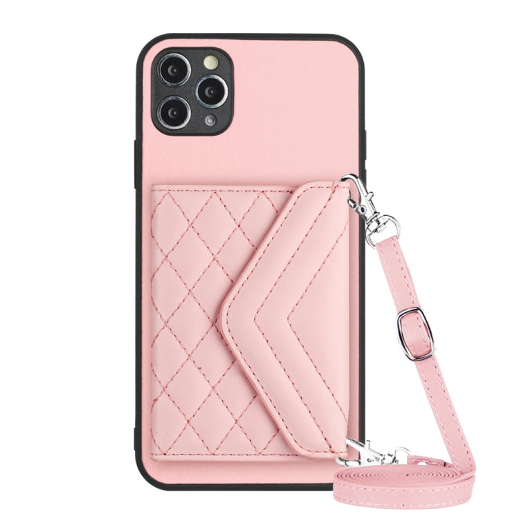 Rhombic Texture Card Bag RFID Phone Case with Long Lanyard, For iPhone 12 mini, For iPhone 11 Pro Max, For iPhone 11, For iPhone 11 Pro, For iPhone XS / X