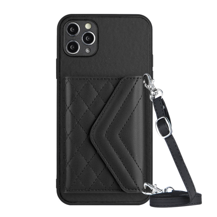 Rhombic Texture Card Bag RFID Phone Case with Long Lanyard, For iPhone 12 mini, For iPhone 11 Pro Max, For iPhone 11, For iPhone 11 Pro, For iPhone XS / X