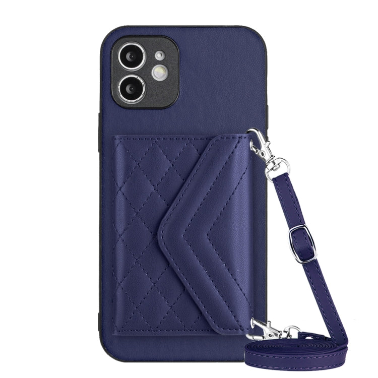 Rhombic Texture Card Bag RFID Phone Case with Long Lanyard, For iPhone 13, For iPhone 13 mini, For iPhone 12, For iPhone 12 Pro Max, For iPhone 12 Pro