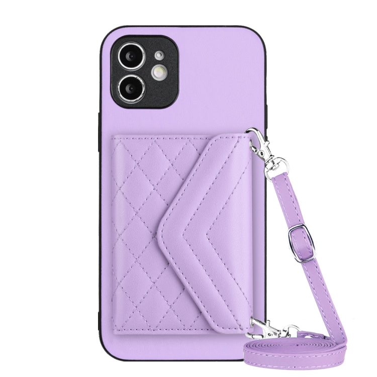 Rhombic Texture Card Bag RFID Phone Case with Long Lanyard, For iPhone 13, For iPhone 13 mini, For iPhone 12, For iPhone 12 Pro Max, For iPhone 12 Pro