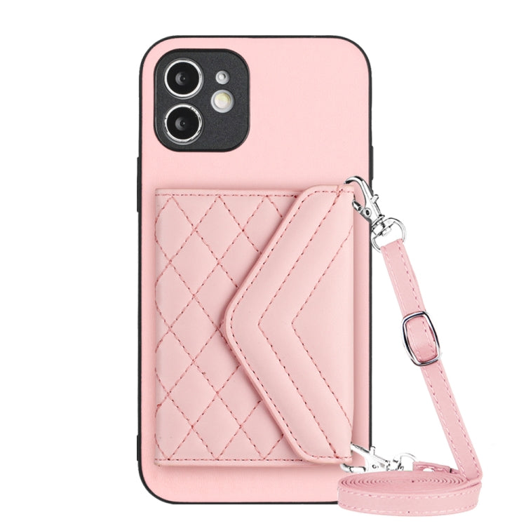 Rhombic Texture Card Bag RFID Phone Case with Long Lanyard, For iPhone 13, For iPhone 13 mini, For iPhone 12, For iPhone 12 Pro Max, For iPhone 12 Pro