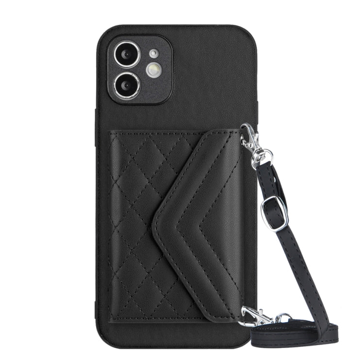 Rhombic Texture Card Bag RFID Phone Case with Long Lanyard, For iPhone 13, For iPhone 13 mini, For iPhone 12, For iPhone 12 Pro Max, For iPhone 12 Pro