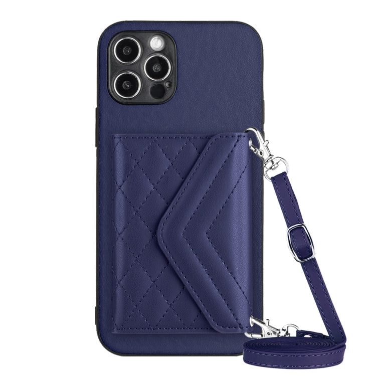 Rhombic Texture Card Bag RFID Phone Case with Long Lanyard, For iPhone 13, For iPhone 13 mini, For iPhone 12, For iPhone 12 Pro Max, For iPhone 12 Pro