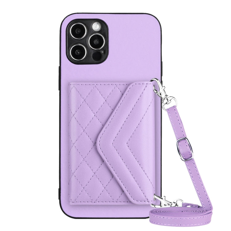 Rhombic Texture Card Bag RFID Phone Case with Long Lanyard, For iPhone 13, For iPhone 13 mini, For iPhone 12, For iPhone 12 Pro Max, For iPhone 12 Pro