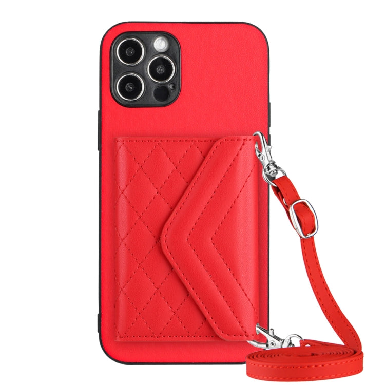 Rhombic Texture Card Bag RFID Phone Case with Long Lanyard, For iPhone 13, For iPhone 13 mini, For iPhone 12, For iPhone 12 Pro Max, For iPhone 12 Pro