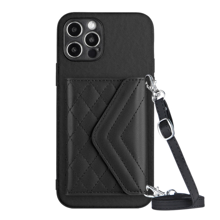 Rhombic Texture Card Bag RFID Phone Case with Long Lanyard, For iPhone 13, For iPhone 13 mini, For iPhone 12, For iPhone 12 Pro Max, For iPhone 12 Pro