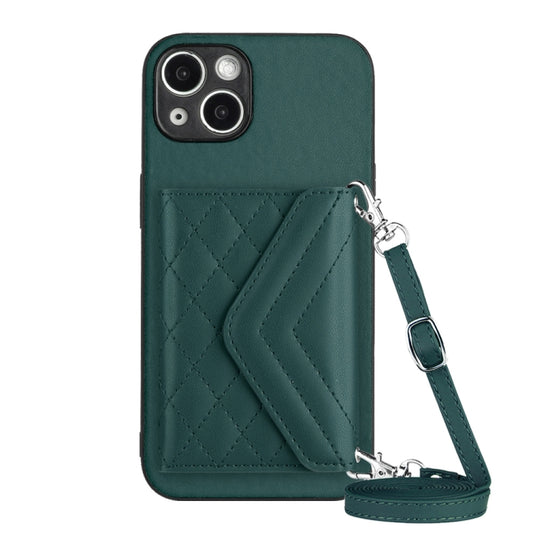 Rhombic Texture Card Bag RFID Phone Case with Long Lanyard, For iPhone 13 mini, For iPhone 12, For iPhone 12 Pro Max, For iPhone 12 Pro