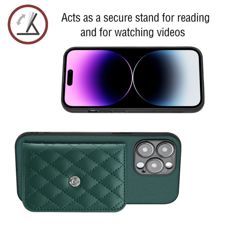 Rhombic Texture Card Bag RFID Phone Case with Long Lanyard, For iPhone 15 Pro Max, For iPhone 15 Pro, For iPhone 15 Plus, For iPhone 15
