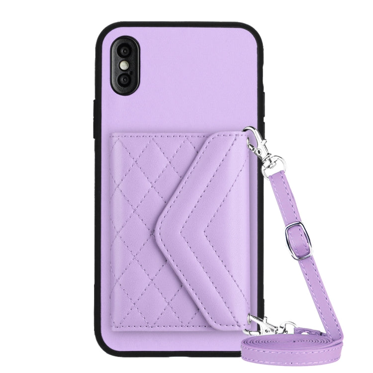 Rhombic Texture Card Bag RFID Phone Case with Long Lanyard, For iPhone 12 mini, For iPhone 11 Pro Max, For iPhone 11, For iPhone 11 Pro, For iPhone XS / X