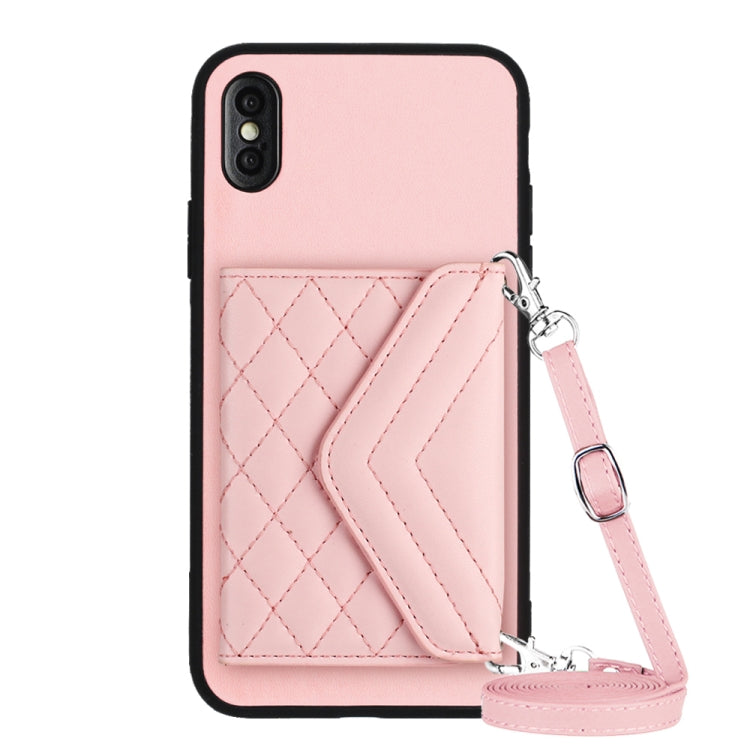 Rhombic Texture Card Bag RFID Phone Case with Long Lanyard, For iPhone 12 mini, For iPhone 11 Pro Max, For iPhone 11, For iPhone 11 Pro, For iPhone XS / X