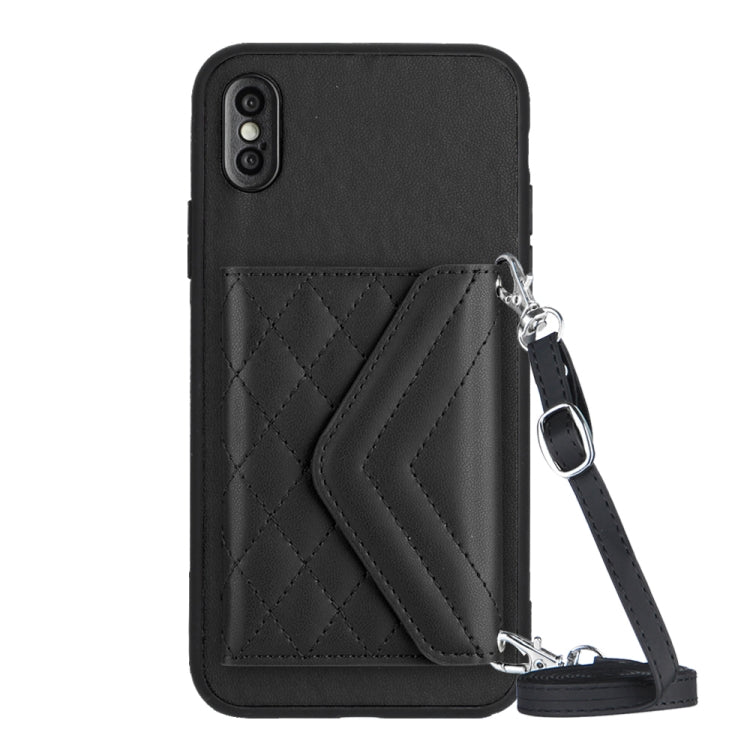 Rhombic Texture Card Bag RFID Phone Case with Long Lanyard, For iPhone 12 mini, For iPhone 11 Pro Max, For iPhone 11, For iPhone 11 Pro, For iPhone XS / X