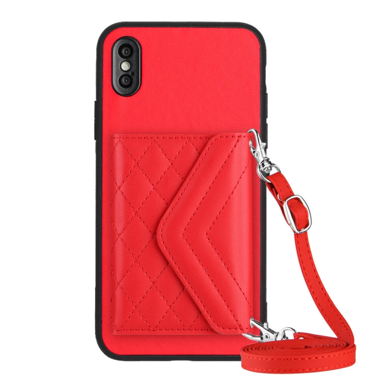 Rhombic Texture Card Bag RFID Phone Case with Long Lanyard, For iPhone 12 mini, For iPhone 11 Pro Max, For iPhone 11, For iPhone 11 Pro, For iPhone XS / X