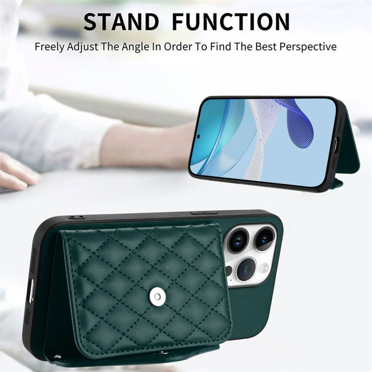 Rhombic Texture Card Bag RFID Phone Case with Long Lanyard, For iPhone 16 Pro Max, For iPhone 16 Pro, For iPhone 16 Plus, For iPhone 16, For iPhone 15 Pro Max