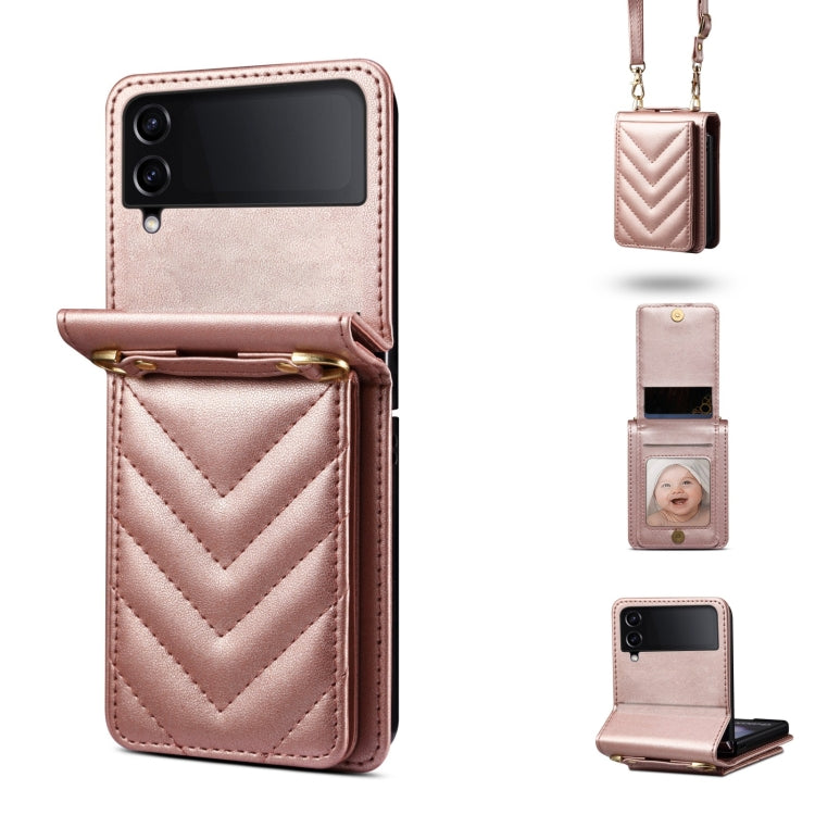 Rhombic Folding Leather Phone Case with Long Lanyard