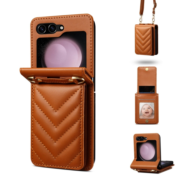 Rhombic Folding Leather Phone Case with Long Lanyard