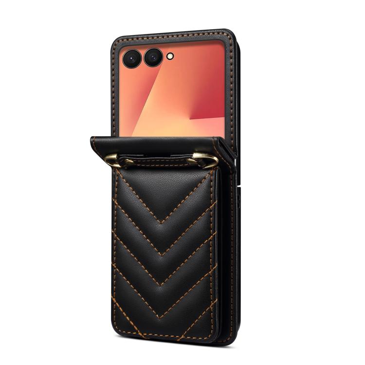 Rhombic Folding Leather Phone Case with Long Lanyard