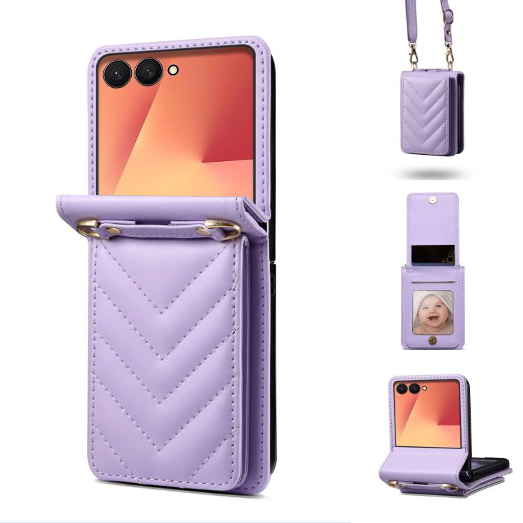 Rhombic Folding Leather Phone Case with Long Lanyard