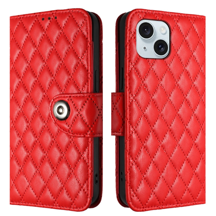 Rhombic Texture Flip Leather Phone Case with Lanyard