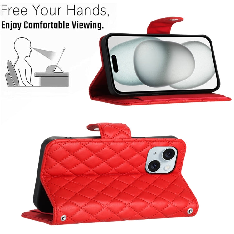 Rhombic Texture Flip Leather Phone Case with Lanyard