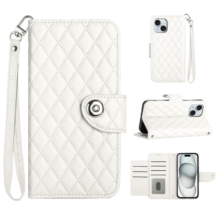 Rhombic Texture Flip Leather Phone Case with Lanyard