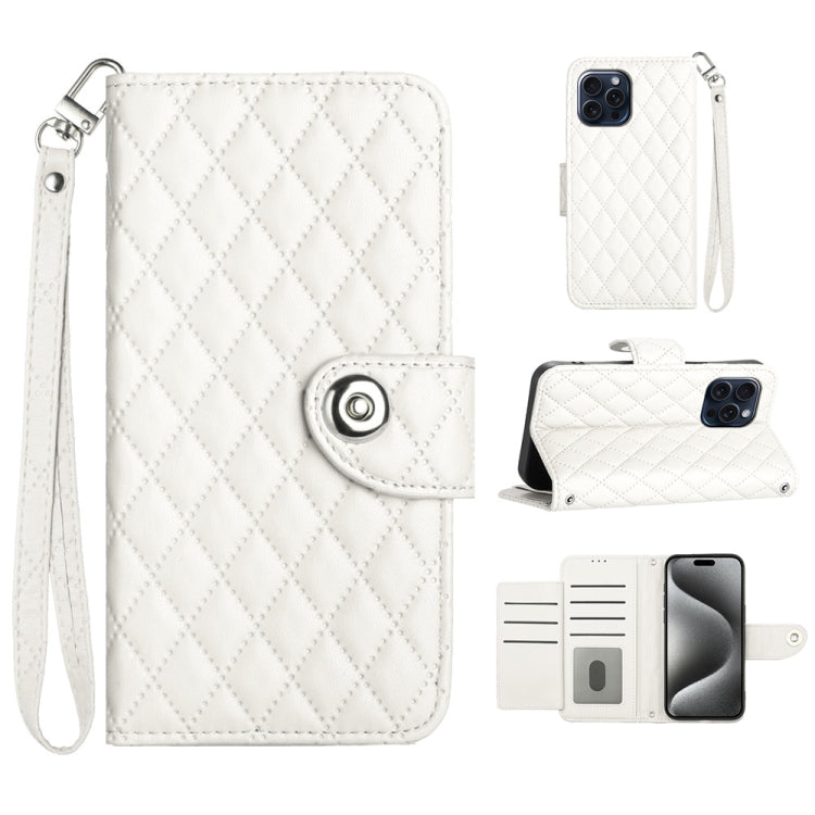 Rhombic Texture Flip Leather Phone Case with Lanyard