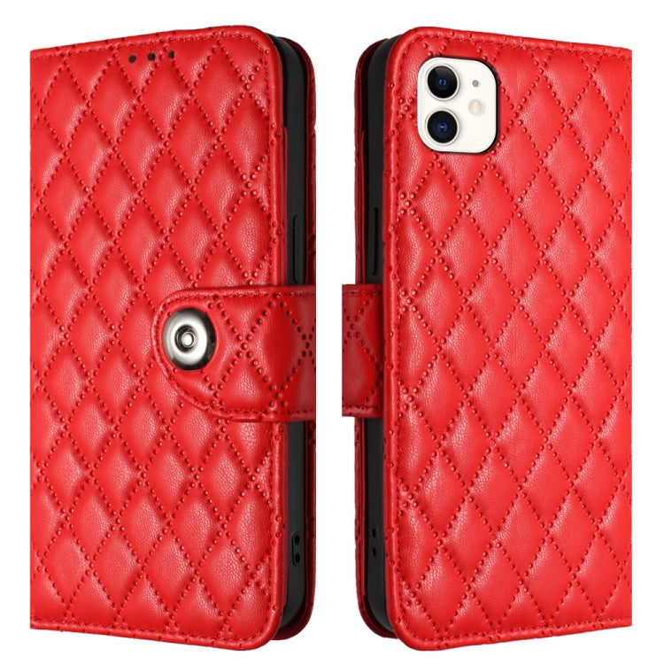 Rhombic Texture Flip Leather Phone Case with Lanyard