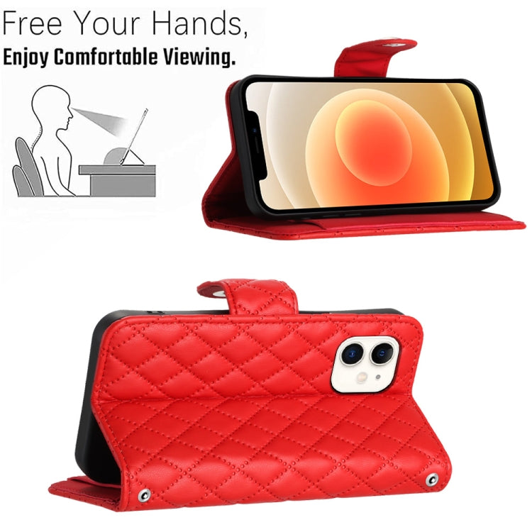 Rhombic Texture Flip Leather Phone Case with Lanyard