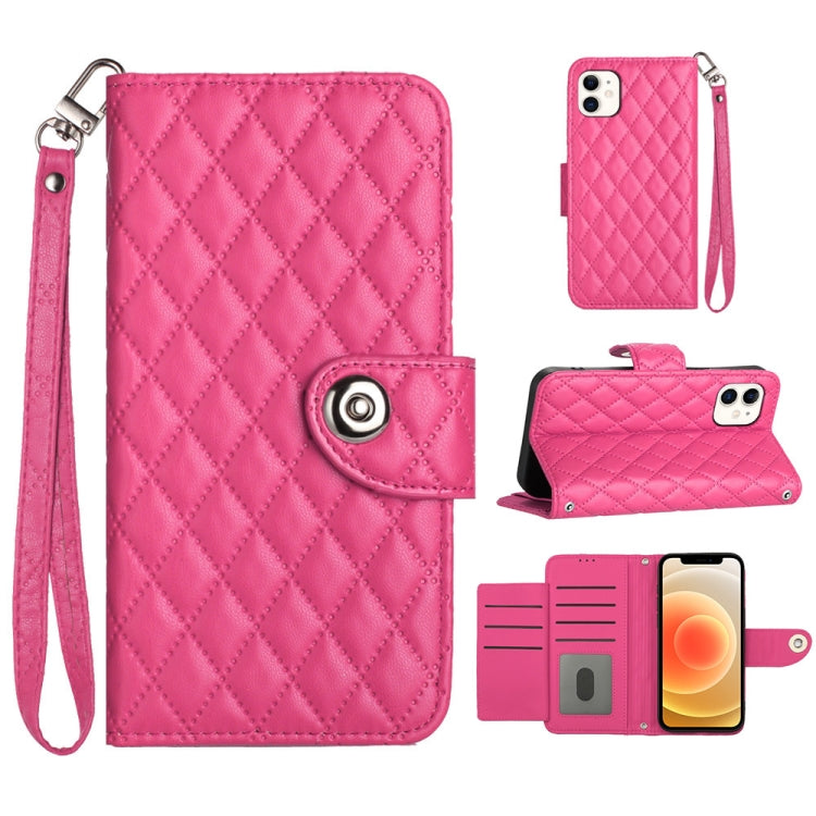 Rhombic Texture Flip Leather Phone Case with Lanyard