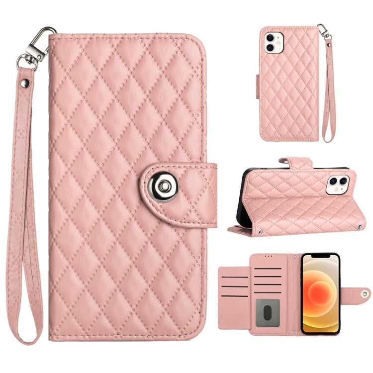 Rhombic Texture Flip Leather Phone Case with Lanyard